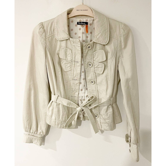Taikonku Anthropologie Cotton Belted Jacket Khaki Cream 10 - Picture 4 of 12
